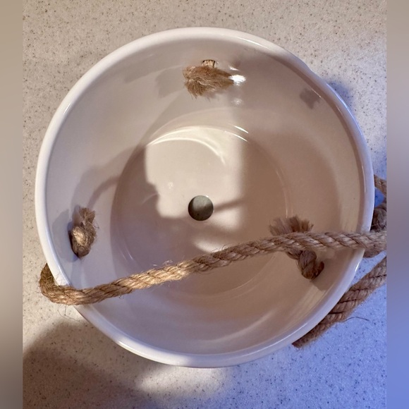 Rae Dunn Artisan Collection Ceramic Hanging Planter with Rope Handles - Picture 2 of 4